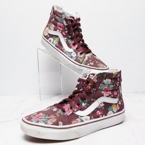 Vans SK8 HI Juniors 6 Women's 7.5 Maroon Floral Zip Up Shoes Sneakers